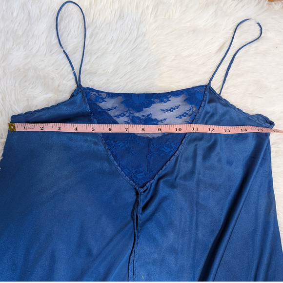 70s Vintage René Blue Satin Lace Nightgown & Robe Set 1970s Glam Lingerie - Picture 15 of 16